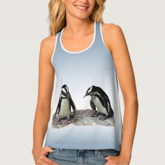 Blue Sky Black White Penguin Birds Tank Top