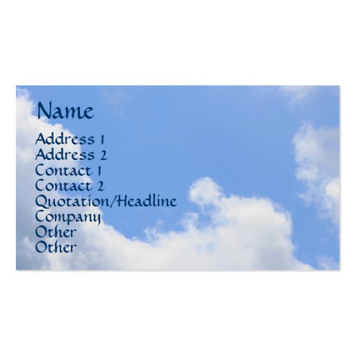 Blue Sky Fluffy Clouds Nature Business Card (front side)