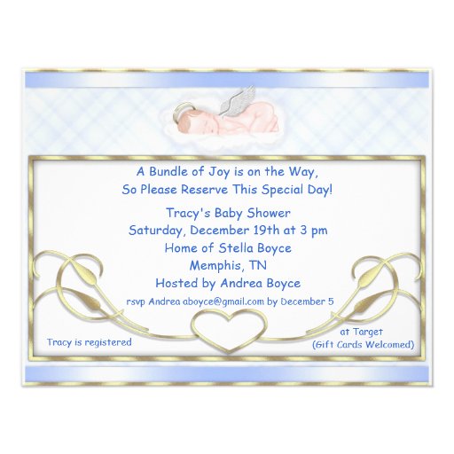 Blue Sleeping Angel Baby Shower Invitations