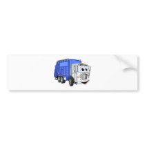 Blue Smiling Cartoon Garbage Truck Bumper Stickers