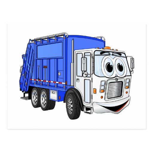 Blue Smiling Cartoon Garbage Truck Postcard | Zazzle