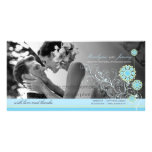 Blue Snow Flower Swirls Winter Wedding Thank You Photo Card Template
