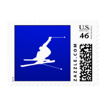Blue Snow Skiing Postage Stamp