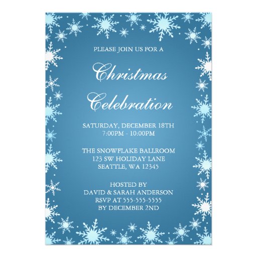 Blue Snowflake Border Christmas Party Invitations