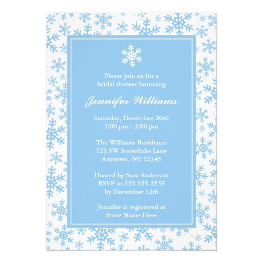 Blue Snowflake Border Winter Bridal Shower Personalized Invites