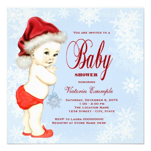 Blue Snowflake Boys Christmas Baby Shower Personalized Invites