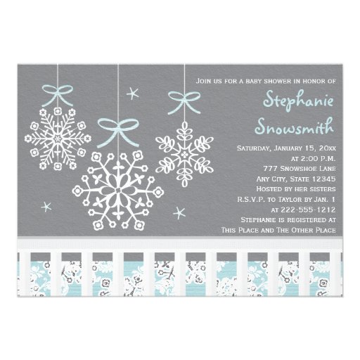 Blue Snowflake Mobile Crib Baby Shower Invitation