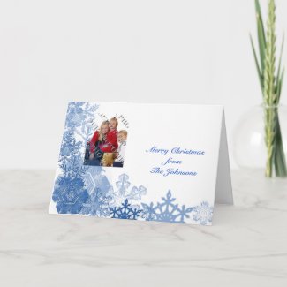 Blue Snowflake on White Framed Photo card