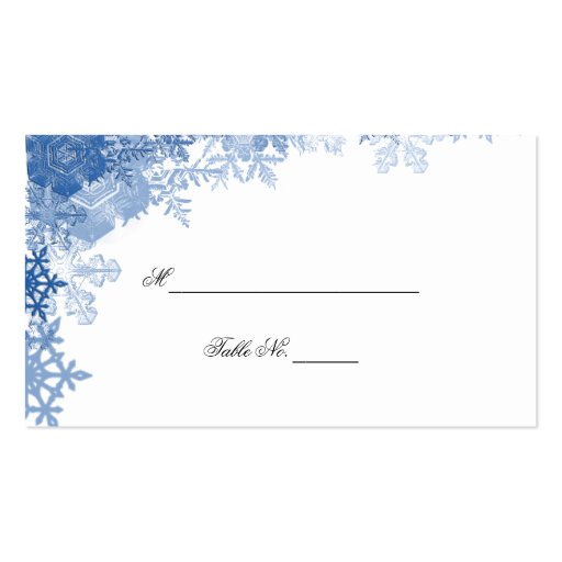 Blue Snowflake on White Wedding Place Cards Business Card (front side)