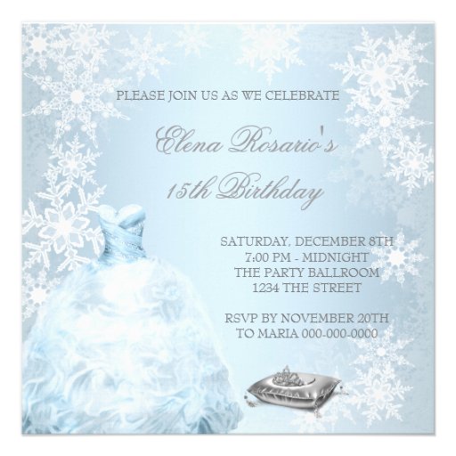 Blue Snowflake Photo Quinceanera Invitation