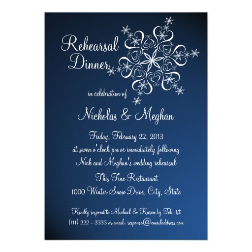 Blue Snowflake Rehearsal Dinner Custom Invitation