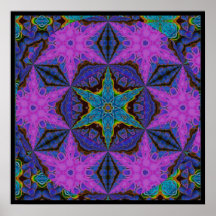 Blue Snowflake Starburst Kaleidoscopic Mandala.1 Print