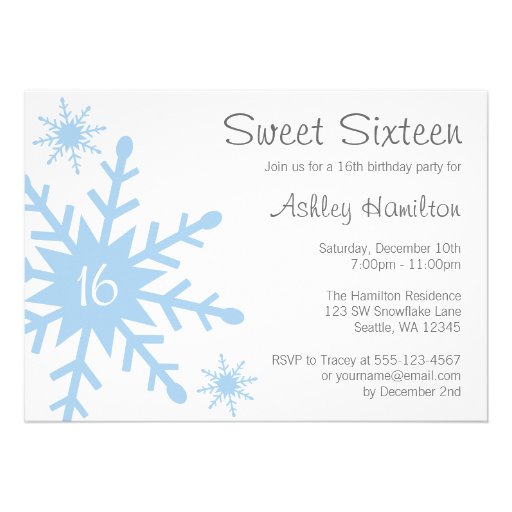 Blue Snowflake Sweet 16 Winter Birthday Invitation