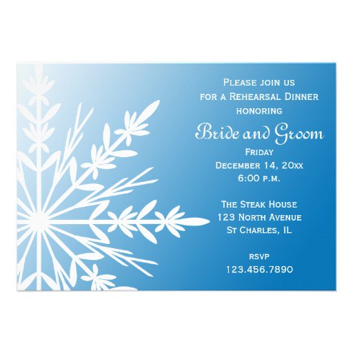 Blue Snowflake Wedding Rehearsal Dinner Invitation