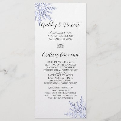 Blue Snowflake Winter Wedding Program Full Color Rack Card