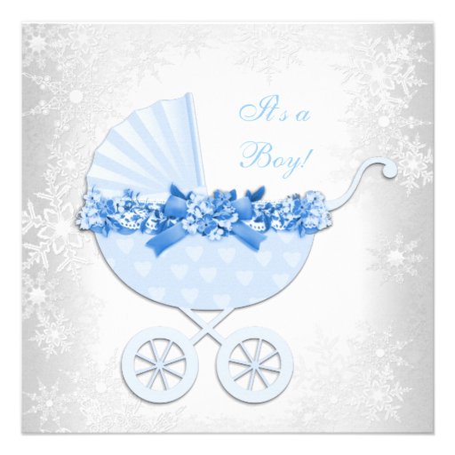 Blue Snowflake Winter Wonderland Baby Shower Custom Invitations