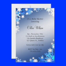 Blue Snowflakes Baby Shower Invitation