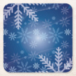 Blue Snowflakes Christmas Square Paper Coaster