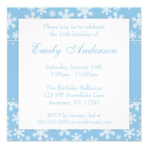 Blue Snowflakes Diamond Sweet 16 Invitations