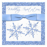 Blue Snowflakes on White Square Wedding Invite