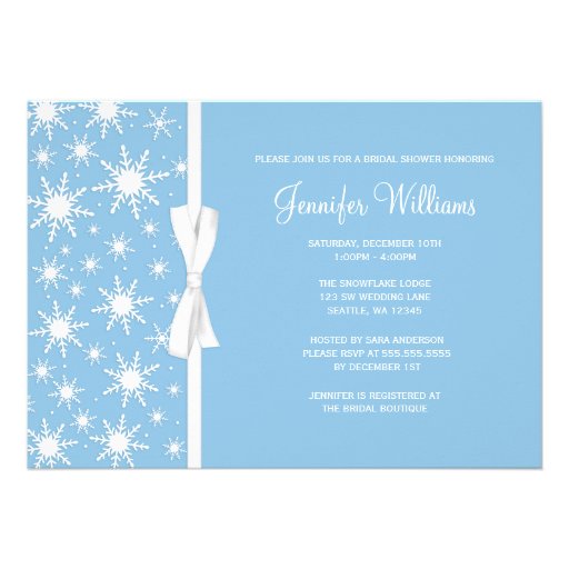 Blue Snowflakes White Bow Winter Bridal Shower Custom Announcements