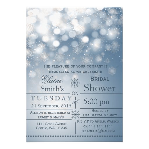 Blue snowflakes Winter Bridal shower Invite