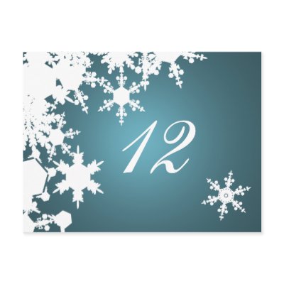 blue snowflakes winter wedding table seating card post cards