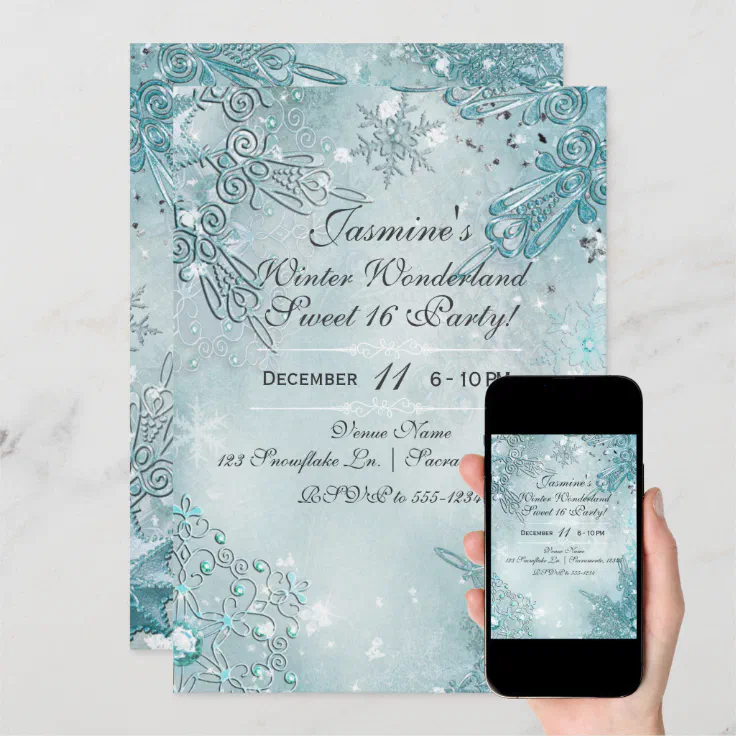 Blue Snowflakes Winter Wonderland Holiday Party Invitation Zazzle