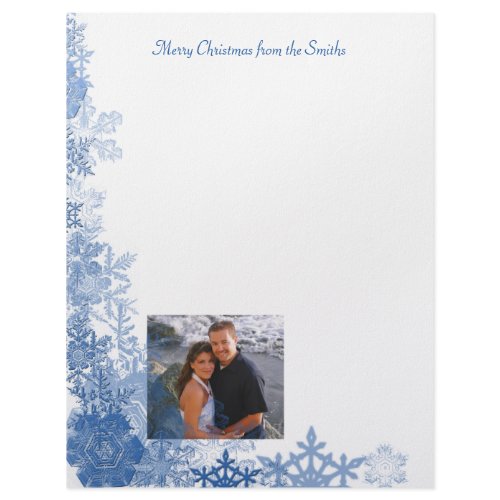 Blue Snowflakes with Photo on White Background letterhead