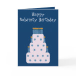 Blue Sobriety Birthday Greeting Card With Cake