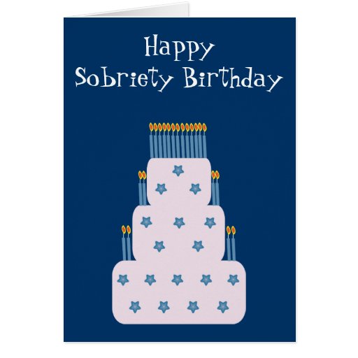 Blue Sobriety Birthday Greeting Card With Cake | Zazzle