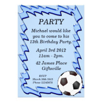 Blue Soccer Ball Birthday Party Invitation invitations