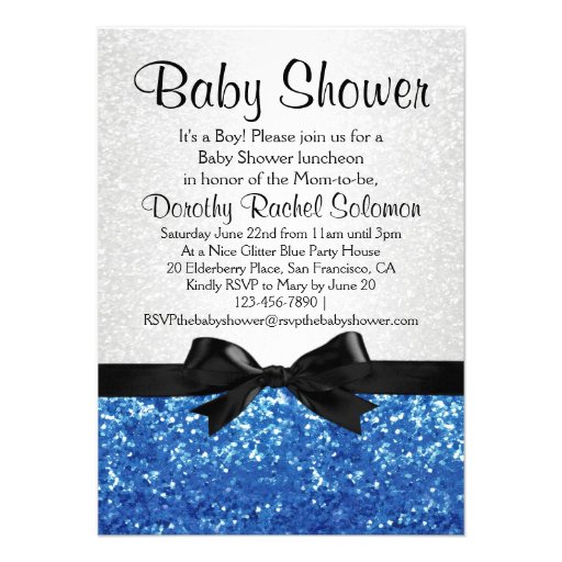 Blue Sparkle-look Bow Boy's Baby Shower Invite