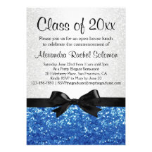 Blue Sparkle-look Bow Graduation Invitation