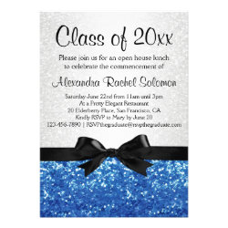 Blue Sparkle-look Bow Graduation/Party Personalized Invites