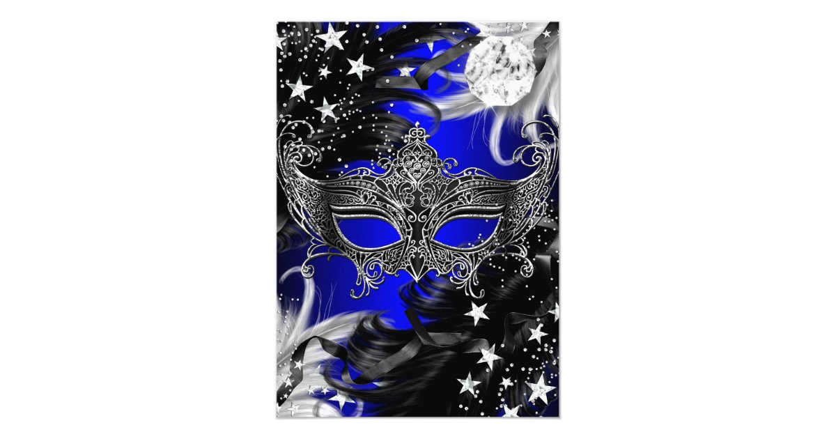 Blue Sparkle Magical Night Masquerade Party Invite Zazzle