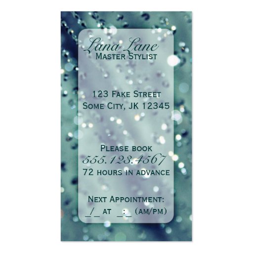 Blue Sparkles Sparkly Salon Spa Business Card (back side)