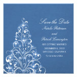 Blue Sparkly Holiday Tree Save the Date Invite at Zazzle