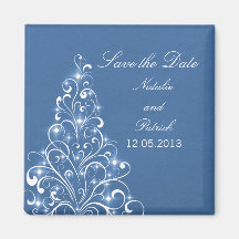 Blue Sparkly Holiday Tree Save the Date Magnet
