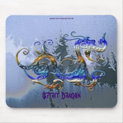 BLUE SPIRIT FROSTED DRAGON Mousepad by RavenSpiritPrints