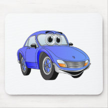 Blue Sports Car Cartoon Mousepads
