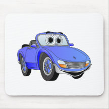 Blue Sports Car Convertible Cartoon Mousepads