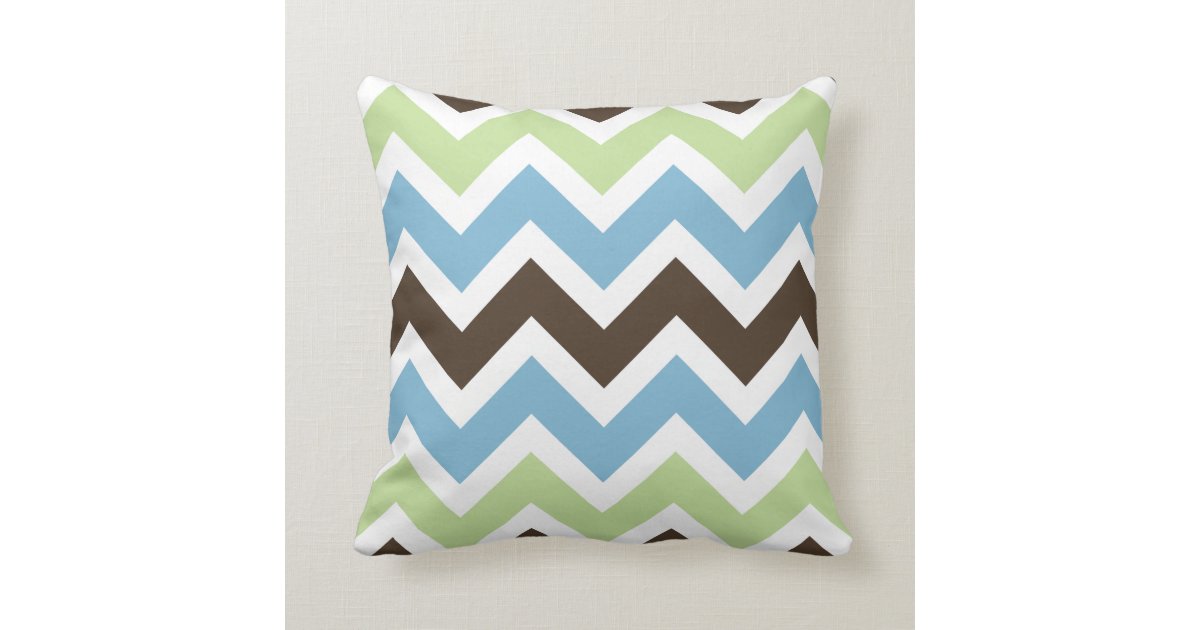 Blue, Spring Green, and Brown Chevron Pattern Throw Pillow Zazzle
