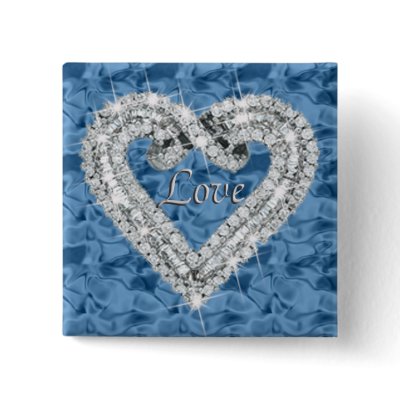 Blue Square Love Diamond Heart Button by atteestude