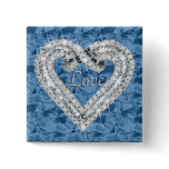 Blue Square Love Diamond Heart Button