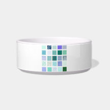 Blue squares mosaic pattern cat bowl