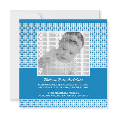 Blue Squares Pattern Birth Announcement by morning6