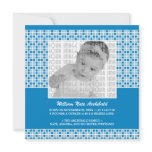 Blue Squares Pattern Birth Announcement