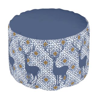 Blue Stag and Decorative Squares Pattern