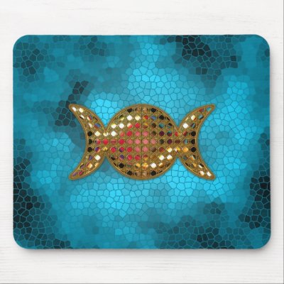 Blue Stained Glass Wicca Triple Goddess Mousepad by quidicane